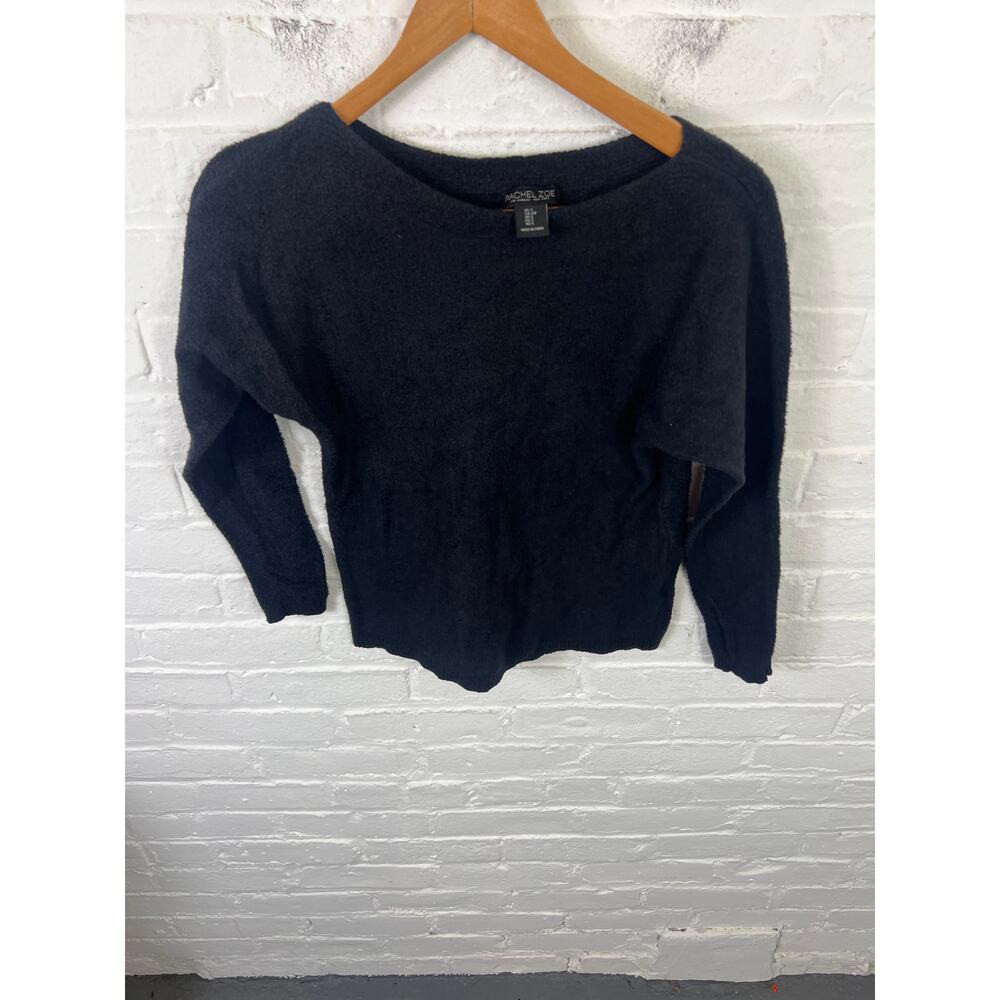 Rachel Zoe Women's Boatneck Pullover Cropped Sweater Long Sleeve Black Size S